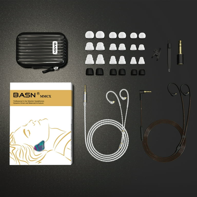 BASN MMCX Triple Driver In-Ear Monitors, HiFi Stereo, Rich Bass