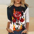 thumbnail image 5 of Plus Size Graphic Tops Womens Halloween Outfits 3/4 Sleeve Funny Holiday Crew Neck Tshirt Pullover Red 3XL, 5 of 5