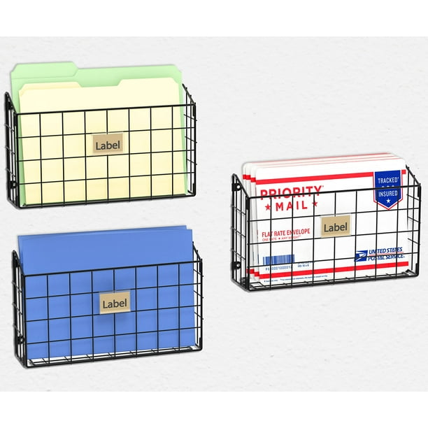 SHW 3PK Grid Single Pocket Wall Mount File Holder, Black