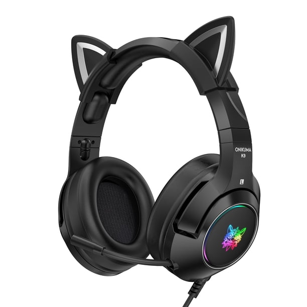 Computadora montada en la cabeza de K9 con orejas de gato rosa para juegos de deportes electrónicos y Mac