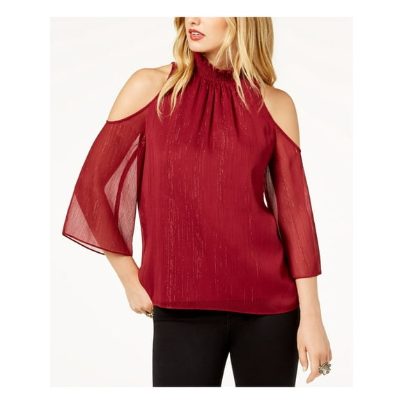 RACHEL ZOE Womens Burgundy Cold Shoulder Long Sleeve Turtle Neck Top XS