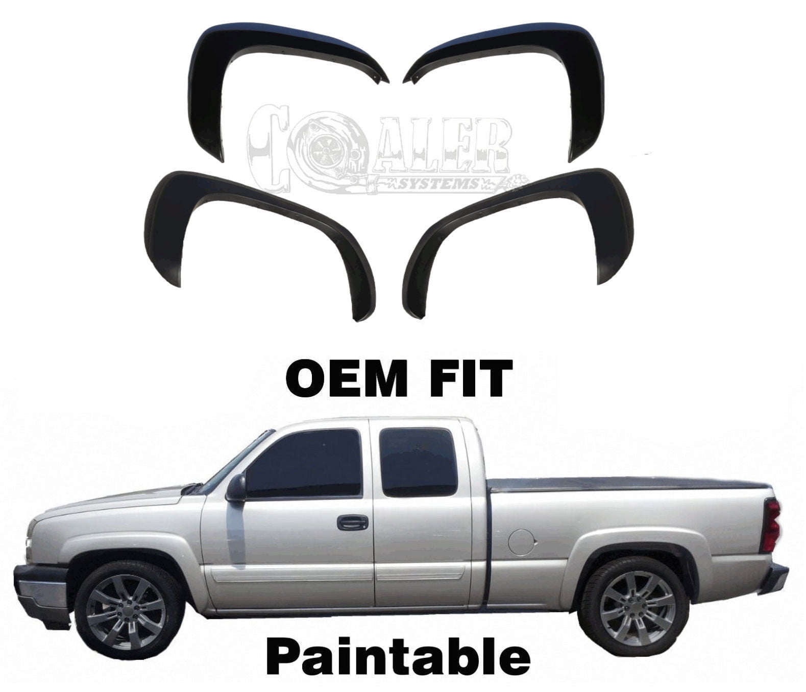4 PC Fender Flares For Chevy Avalanche 1500 Paintable Matte Black OE
