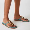 thumbnail image 2 of FSJ Women Comfort Open Toe Flat Sandals Slip on Flip-flops Without Heel Metal Buckle Lightweight Chic Outdoor Slippers Turquoise Size 5, 2 of 5