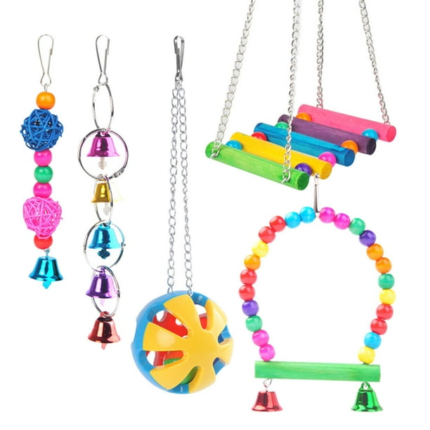 Juguete para Loros, Juguetes de Entrenamiento rico y , Accesorios para Pájaros, Suministros para Mascotas Resistentes a Mordeduras, Div Bola grande 5 piezas Colco Juguetes de aves