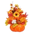 thumbnail image 2 of Artificial Sunflower and Pumpkin Table Decor, Realistic Faux Floral Pumpkin Ornament, Fall Desktop Centerpiece, Seasonal Autumn Home Dining Table Mantel Decoration, B, 2 of 7