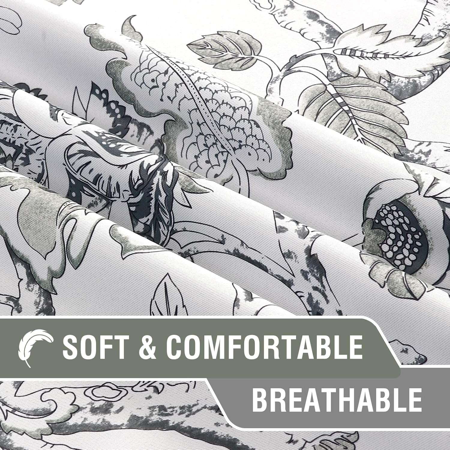 Turquoize Blackout Curtains 2 Panels Set Floral Print Drapes for Bedroom Thermal Insulated Grommet Window Curtain for Living Room(52"x 108",Antique Green Floral)