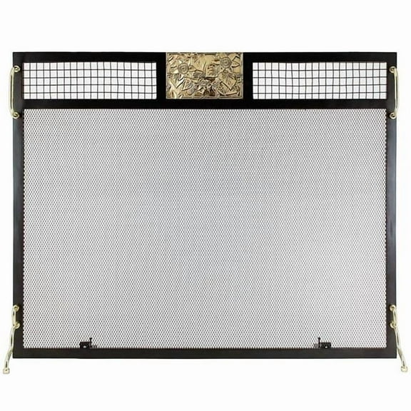 Minuteman SES3830PC Clematis Emblem Fireplace Screen- Polished Brass