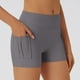 thumbnail image 2 of Pantalones cortos deportivos de moda para mujer, de color liso, cintura alta, que realzan las caderas, con bolsillos, 2 of 5
