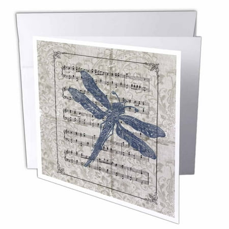 3dRose Vintage Blue Dragonfly, Greeting Cards, 6 x 6 inches, set of 12