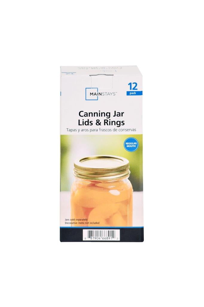 (2 pack) Mainstays 12-Pack Canning Jar Lids and Rings - Regular Mouth, Two-Piece Mason Jar Lids with Bands for Canning and Preserving, Fits All Brands Regular Mouth Mason Jars