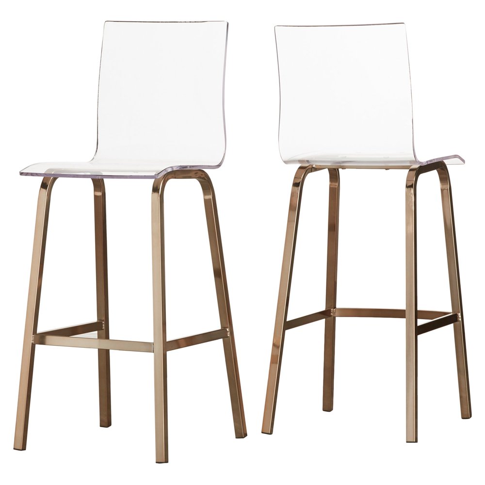 Chelsea Lane Acrylic and Champagne Gold Swivel Stool, Set of Two, Bar