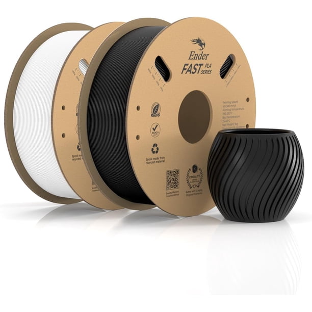 Creality Compatible con Impresoras 3D FDM Creality Ender Fast PLA Filamento 1.75mm, Impresión Rápida 300mm/s, Alta Fluidez y Precisión Dimensional +/- 0.02mm, Paquete (Negro + Blanco)