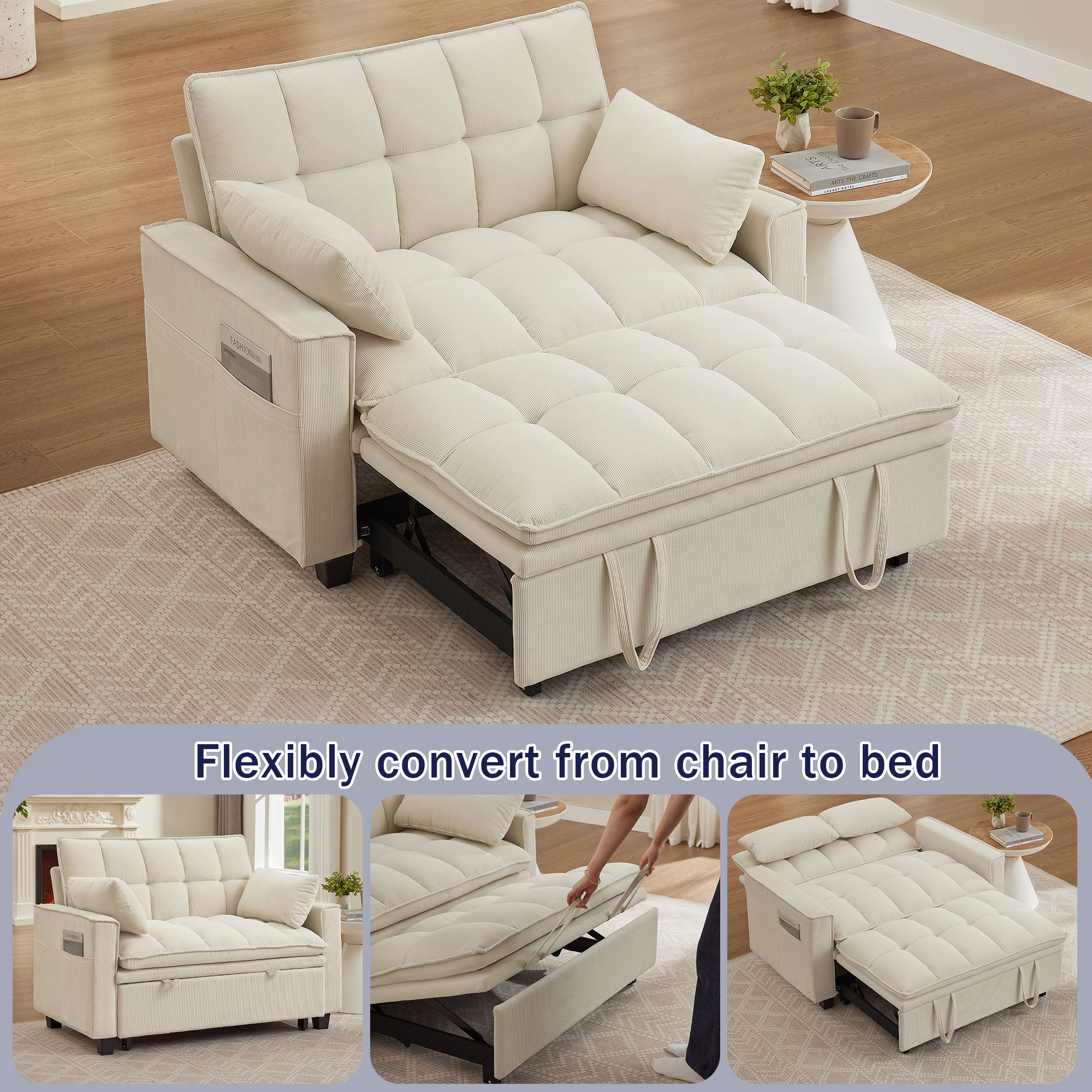 Pingliang Home Convertible Loveseat Reclining Sleeper Sofa Pull Out Bed,2 Seat Small Couch with Storage Side Pockets,for Living Room Apartment Office Studio