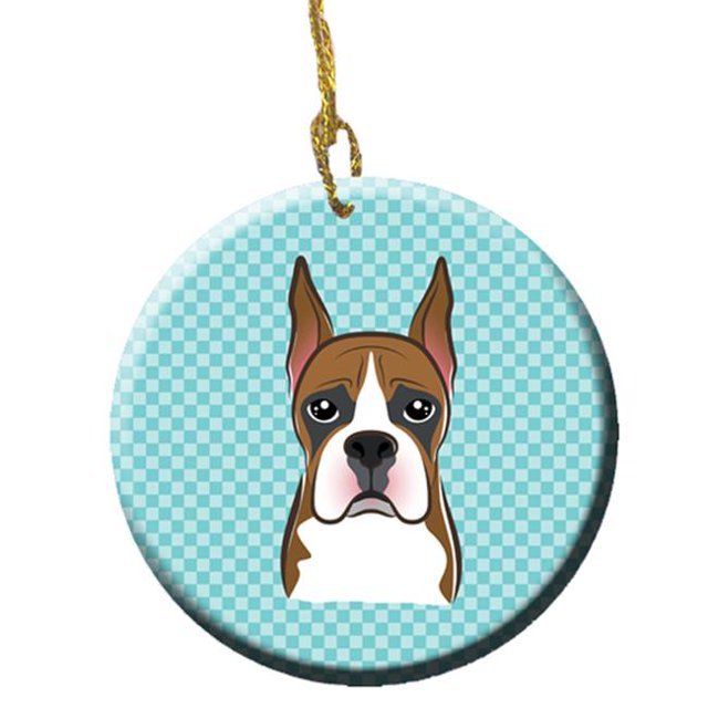 Carolines Treasures BB1161CO1 Checkerboard Blue Boxer Ceramic Ornament- 2.81 In.