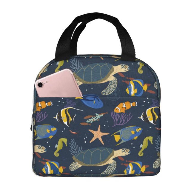 Easygdp Undersea Animals Bolsa Térmica Premium - Tela Oxford Impermeable, Gran Capacidad, Bolsillo Frontal, Unisex para Trabajo, Escuela, Actividades al Aire Libre y Picnics
