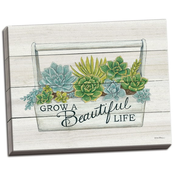 Gango Home Decor Contemporary Beautiful Life Succulents; One 16x12in Hand-Stretched Canvas