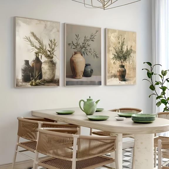 3pcs Olive Branch Canvas Art Set - High-Quality, Unframed Modern Wall Decor for Living Room & Bedroom