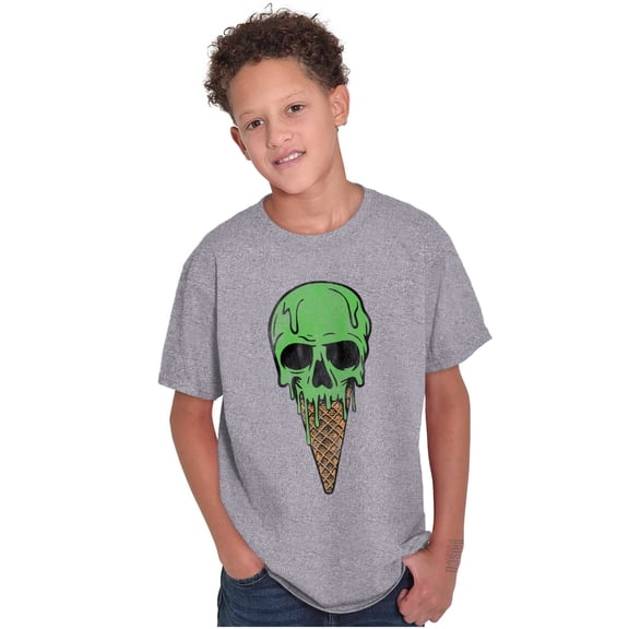 Cool Melting Skull Ice Cream Cone Crewneck T Shirts Boy Girl Teen Brisco Brands L