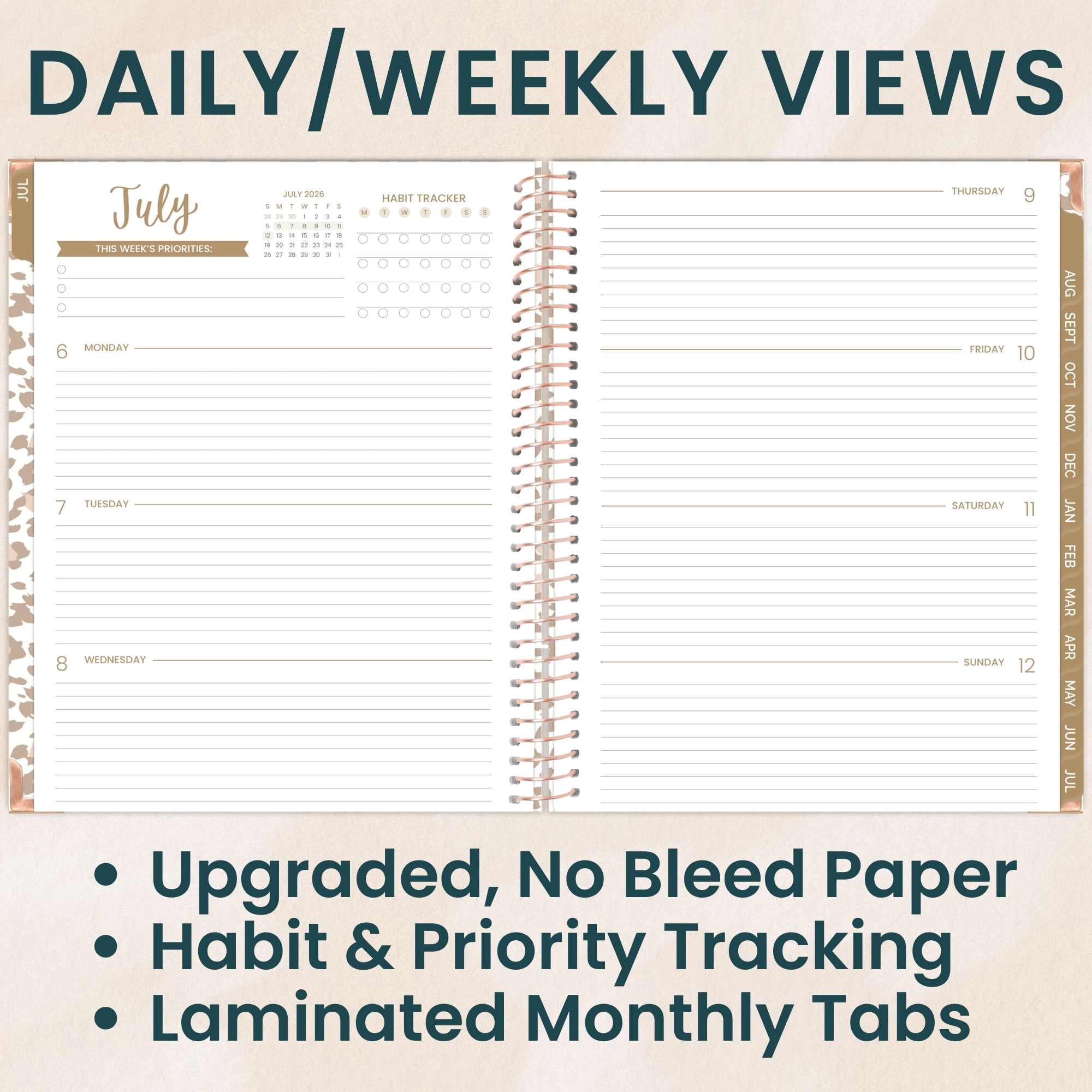 bloom daily planners 2026-2027 Academic Planner, 13-Month Monthly & Weekly Hard Cover, 8.5" x 11", Tan Leopard