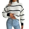 thumbnail image 3 of oqasdz Womens Sweaters Winter Oversized Long Sleeve Striped Sweater Turtleneck Side Split Tunic Pullover Jumper Knit Tops Casual Versatile, 3 of 6
