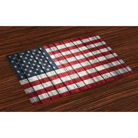 Navy Blue Table Mats USA Placemats Set of 4 Fourth of July Independence Day Adorn National Democracy Art Rough Wood Print, Washable Fabric Place Mats for Dining Room Kitchen Table Decor,White Dark Blue Red, by Ambesonne ()