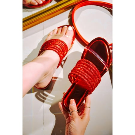 

Cape Robbin Candyfloss Red Rhinstone Roped Sandals