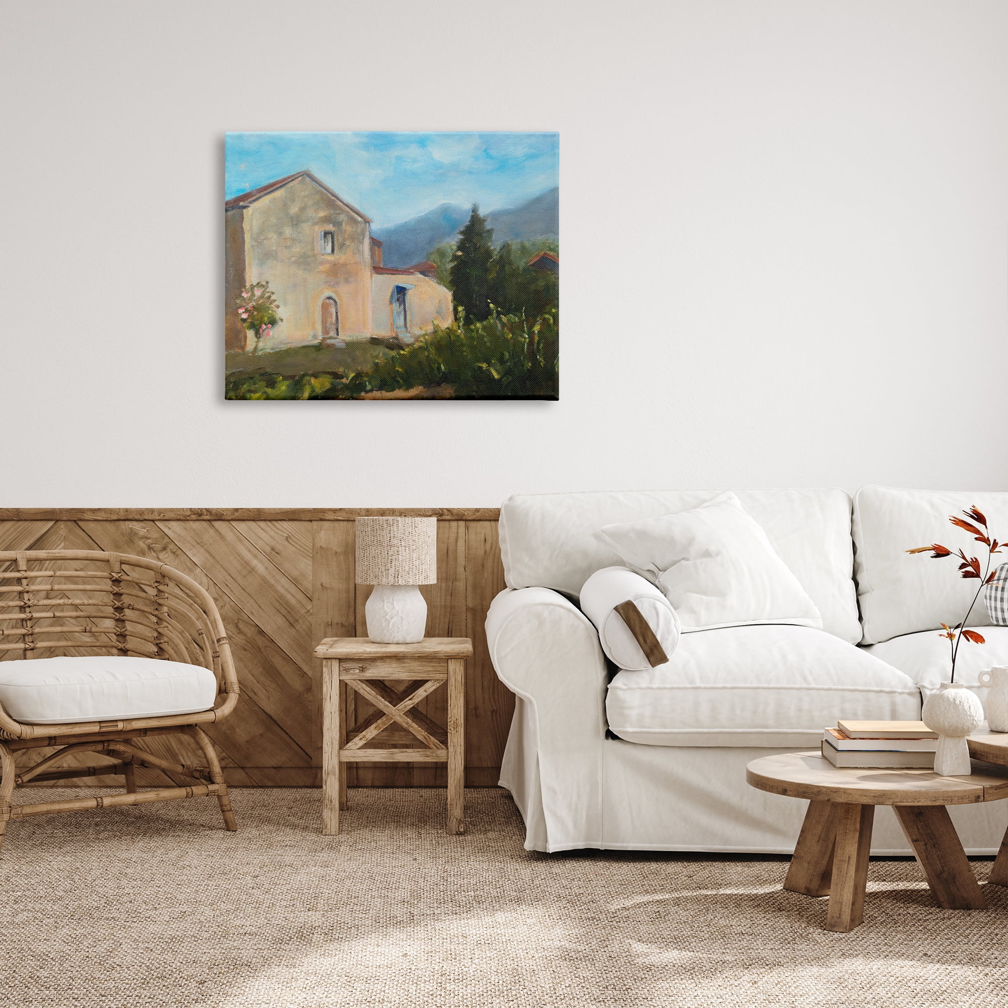 Stupell Indtries Traditional Vineyard Villa Landscape Tall Trees Mountain Range,40 x 30,Design by Snne Marie