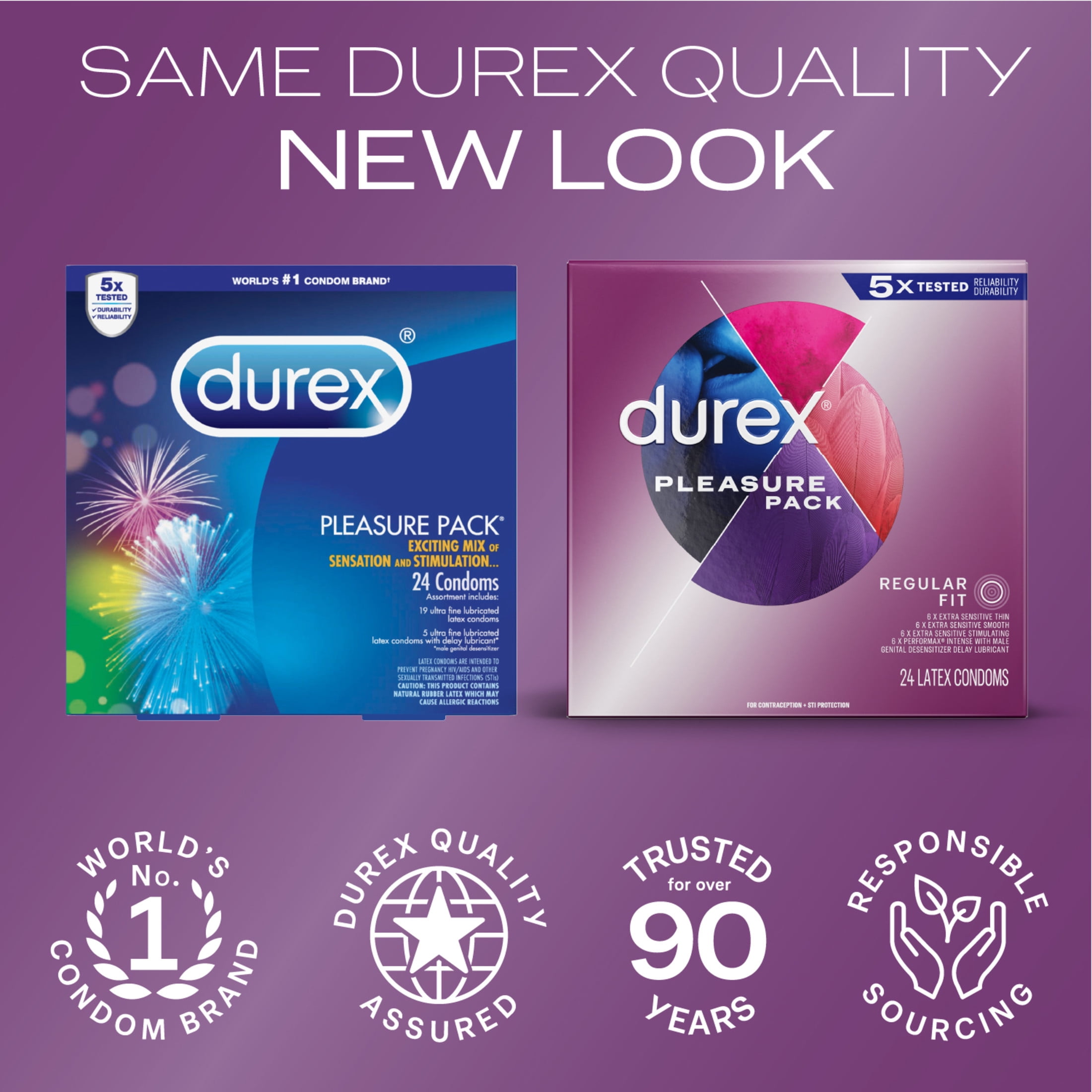 Durex, Pleasure Pack Condoms, Exciting Mix, Latex Condoms, 24 Count