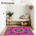 thumbnail image 3 of ODIKA 4'x6' Machine Washable Non-Slip Area Rug, Inspired Radial with Ornate Leafy Embellishments High Traffic Rug, Pink, 596597, 3 of 7