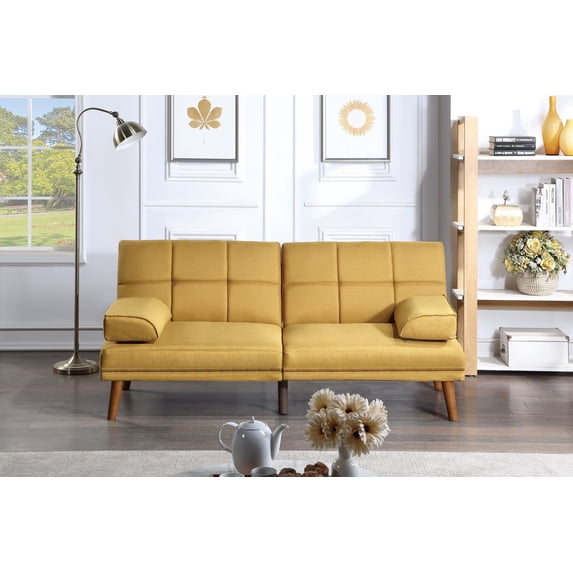 Mustard Polyfiber Adjustable Tufted Sofa Living Room Solid wood Legs Comfort Couch