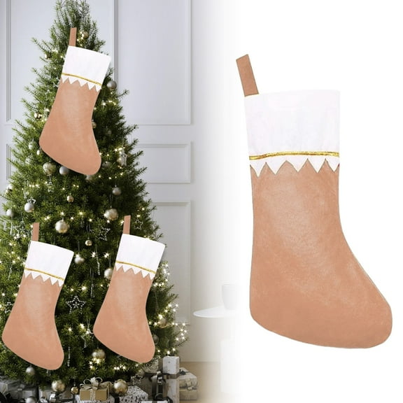 XJGHHSY Christmas Stockings,14" Beige & White Felt Christmas Stockings with Gold Trim for Hanging Xmas Home Decor,Beige