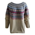 thumbnail image 3 of Fair Isle Sweater for Women Fashion Printed Crew Neck Sweater Loose Comfortable Fall Winter Long Sleeve Pullovers Top Multicolor Khaki L, 3 of 4