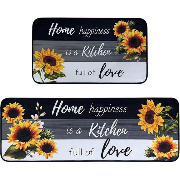 Kitchen Rug Sets of 2 Piece Non Slip Kitchen Rugs and Mats Washable Kitchen Mats for Floor Kitchen Carpet Runner Rugs Decor for Laundry Bathroom Living Room,Sunflower