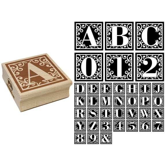 Monogram Swirls Letter Number Square Rubber Stamp for Stamping Crafting - Letter D - Medium 1.75in