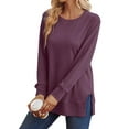 thumbnail image 3 of MOSHU Crewneck Sweatshirts for Women Side Split Long Sleeve Shirts Fashion Fall Womens Tops, 3 of 9
