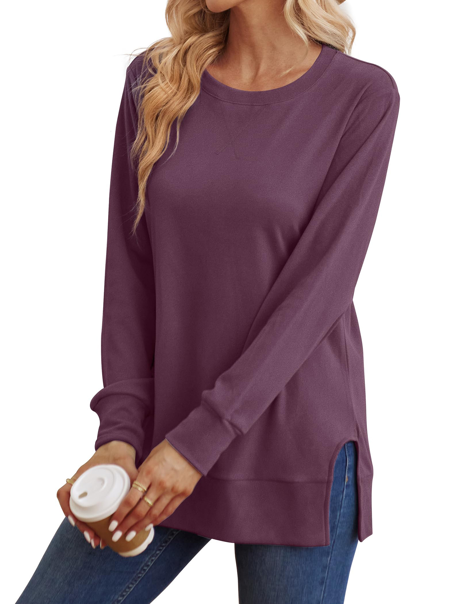 MOSHU Women's Crewneck Sweatshirt with Side Split Hem photo 2