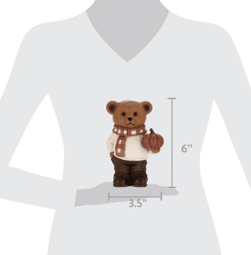 Resin Bear with Pumpkin Decorative Figurine, Multicolor, 6", Thanksgiving Bear Figurine Wearing Plaid Scarf, Cute Fall Season Tabletop Home Decoration