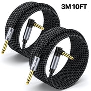 EBXYA 1/4 Inch Guitar Cable 2-Pack Straight to Right Angle 10ft Instrument Cable with Dual-Color Braided Jacket & Molded Connectors for Electric Guitar, Bass, Amp & Live Performance
