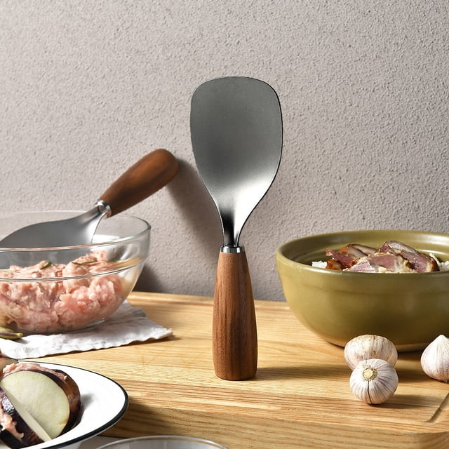 Aodebiao Titanium Rice Paddle with Wood Handle, Non-Stick Serving Spatula for Rice Mashed Potatoes Stirring, Food Grade Kitchen Utensil, Standable Spoon for Cooking Serving