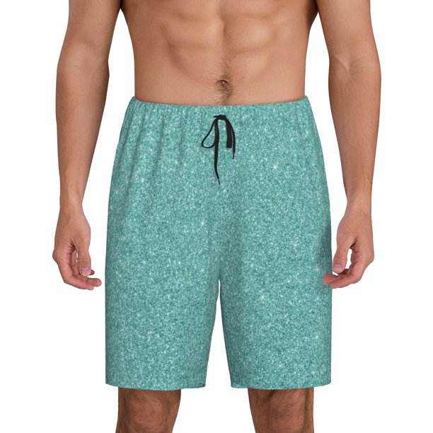 Fotbe Teal Green Glitter Pantalones Cortos de Pijama para Hombre, Ropa de Dormir, Pantalones de Pijama Cortos para Hombre-Large