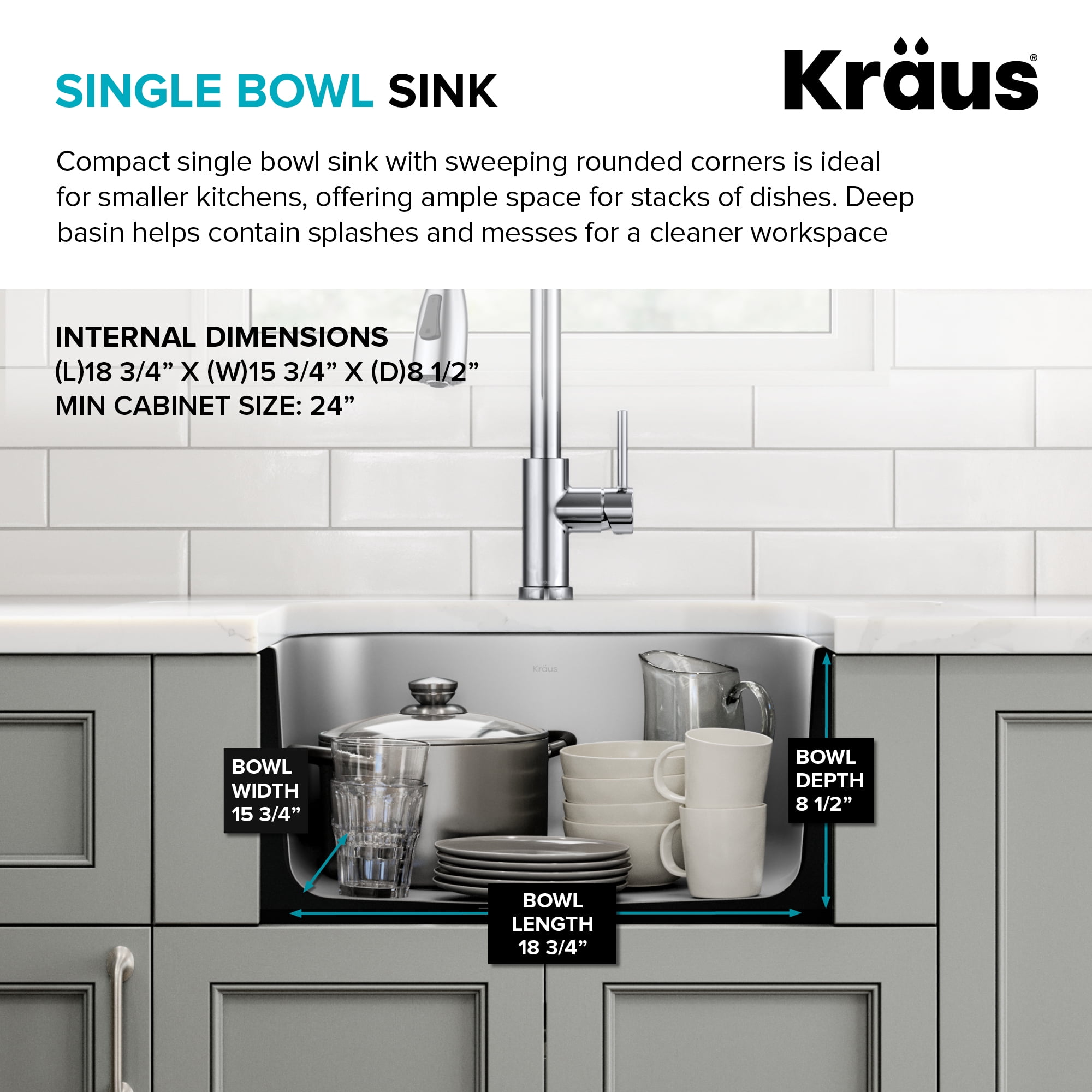 KRAUS Premier 20 in Undermount Single Bowl 18-Gauge Stainless Steel Kitchen Sink