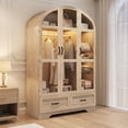 thumbnail image 3 of Blotout Arched Glass Doors Armoire Wardrobe Closet with LED Light, 75" Tall Armoire Closet with Drawer & Hanging Rod, Large Clothes Organizer Display Storage Cabinet for Bedroom, 3 of 10