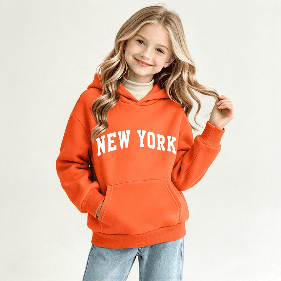 Amidoa Girls Graphic Hoodie Pullover Hooded Sweatshirt Fleece Oversized Kids Cute Hoodies With Pocket Orange Size 2-3Years