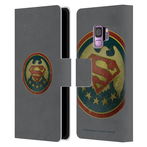 Head Case Designs Officially Licensed Superman DC Comics Logos Distressed Badge Leather Book Wallet Case Cover Compatible with Samsung Galaxy S9