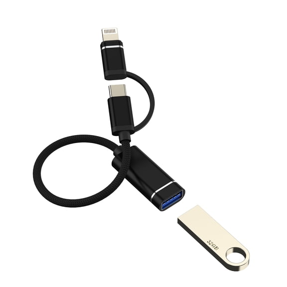 USB C Lightning Male to USB A 3.0 Female Adapter (2in1) Type C OTG Cable Converter for iPhone 16 15 Pro Max for Apple for iPad Macbook Connector Camera Data Transfer Drive Compatible for Samsung S25