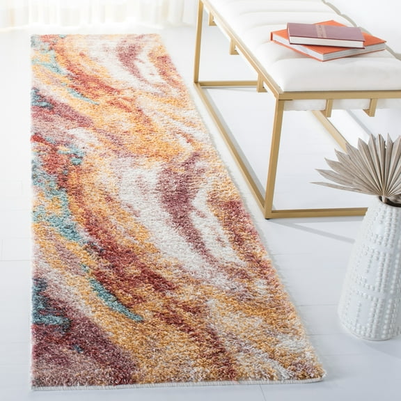 SAFAVIEH Calista Nicola Abstract Runner Rug, Gold/Aqua, 2'3" x 9'