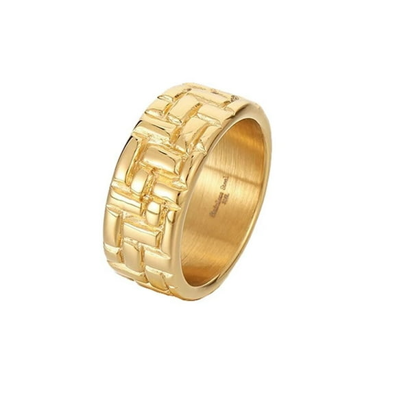 HIJONES Men's 10mm Irregular Rectangle Ring Stainless Steel Vintage Band Rings Jewelry Gold Size 12