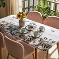 thumbnail image 3 of Rabbits Pine Cone Table Cloths for 5 Foot Rectangle Tables, Sweet Home Texture Farmhouse Grey Wooden Patio Waterproof Elastic Fitted Tablecloths, Washable Rectangular Table Cover for Camping, 3 of 8