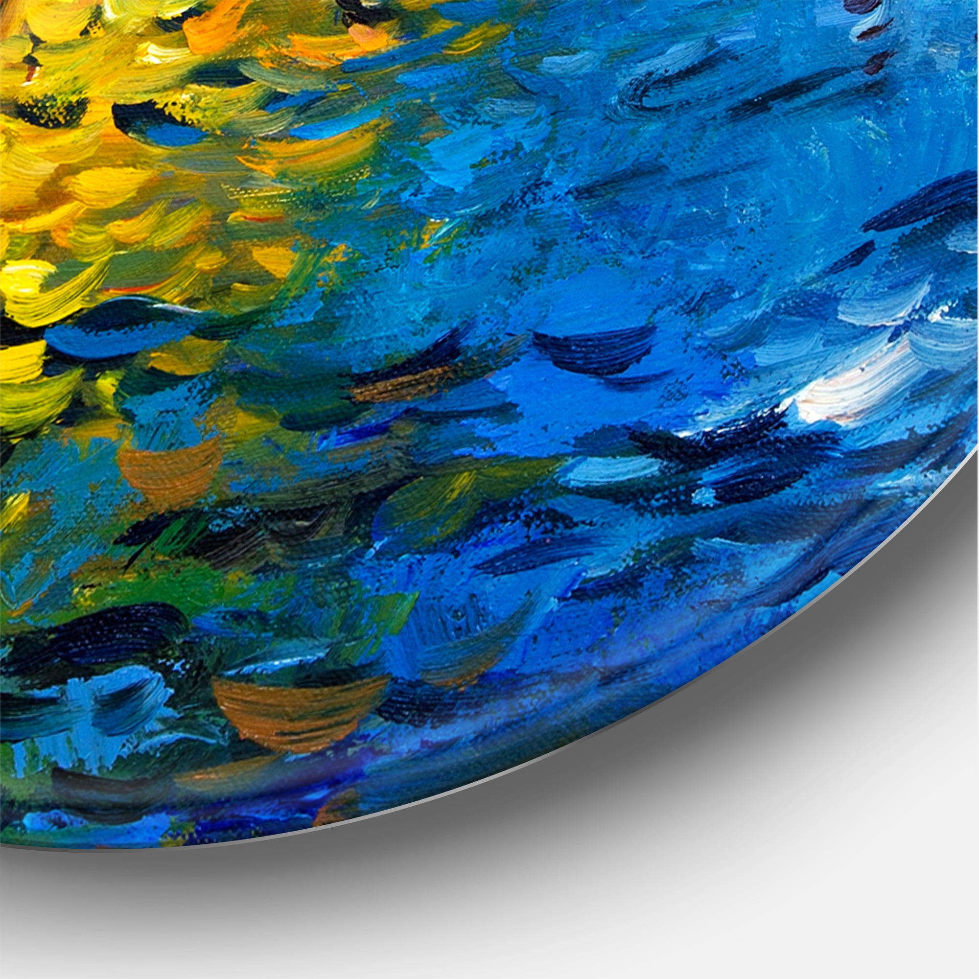 Designart 'Boat At The Lake During Evening Glow II' Nautical & Coastal Circle Metal Wall Art 36x36 - Disc of 36