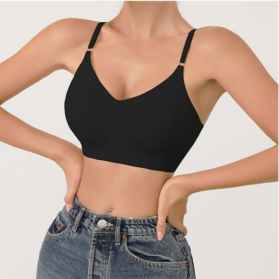 Wyobmus Sports Bras for Women Soft Push Up Strappy Workout Bras Seamless Medium Support Yoga Bra Black